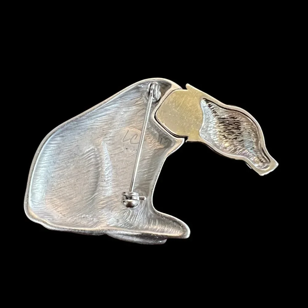 Liz‎ Claiborne Polar Bear Brooch Brushed Shiny Silver Tone Pin Vintage Marked LC